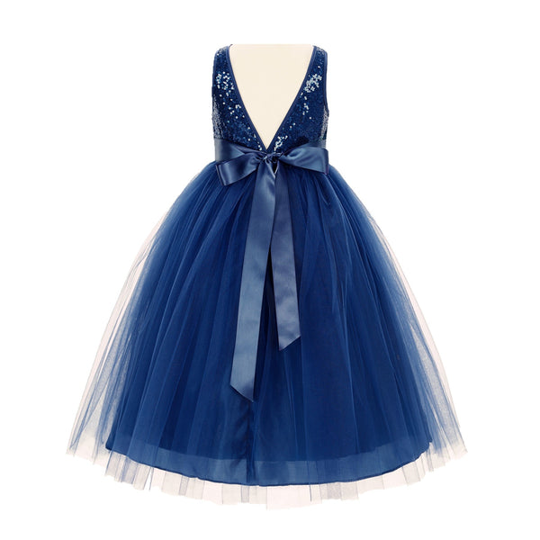 Sequin V-Back Flower Girl Dress Special Occasions Wedding Reception Communion Baptism Pageant LG1