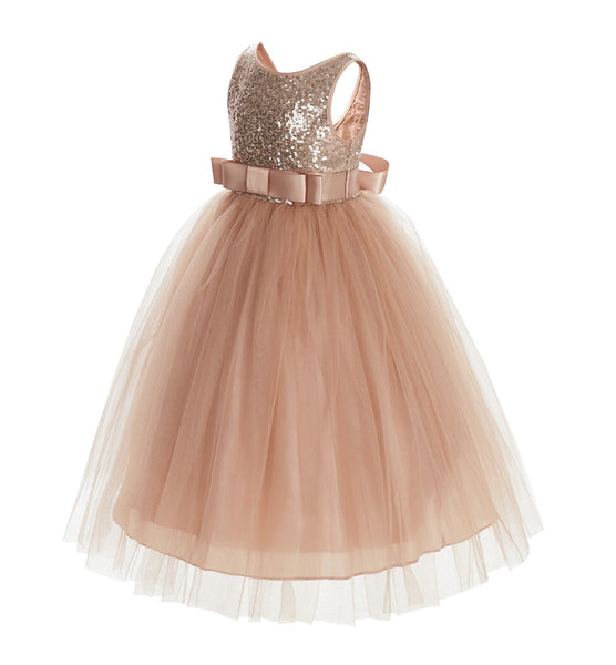 Sequin V-Back Flower Girl Dress Special Occasions Wedding Reception Communion Baptism Pageant LG1