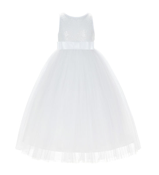 Sequin V-Back Flower Girl Dress Special Occasions Wedding Reception Communion Baptism Pageant LG1