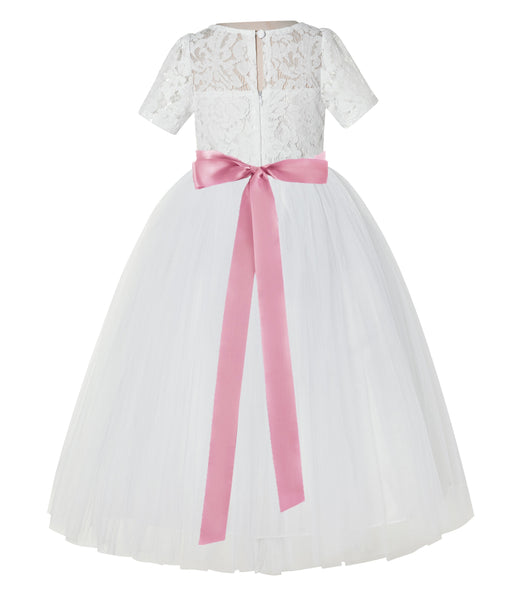 Ivory Floral Lace Flower Girl Dress with Sleeves Pretty Princess Gown Special Occasion Dresses LG2R7