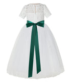 Ivory Floral Lace Flower Girl Dress with Sleeves Pretty Princess Gown Special Occasion Dresses LG2R7