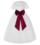 Ivory Floral Lace Flower Girl Dress with Sleeves Formal Pageant Dresses for Toddler Girls LG2T(3)