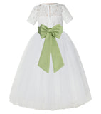 Ivory Floral Lace Flower Girl Dress with Sleeves Formal Pageant Dresses for Toddler Girls LG2T(4)
