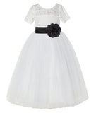 Ivory Floral Lace Flower Girl Dress with Sleeves Formal Pageant Dresses for Toddler Girls LG2T(3)
