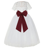 Ivory Floral Lace Flower Girl Dress with Sleeves Formal Pageant Dresses for Toddler Girls LG2T(4)