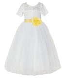 Ivory Floral Lace Flower Girl Dress with Sleeves Formal Pageant Dresses for Toddler Girls LG2T(5)