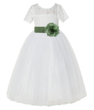 Ivory Floral Lace Flower Girl Dress with Sleeves Formal Pageant Dresses for Toddler Girls LG2T(3)