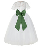 Ivory Floral Lace Flower Girl Dress with Sleeves Formal Pageant Dresses for Toddler Girls LG2T(3)