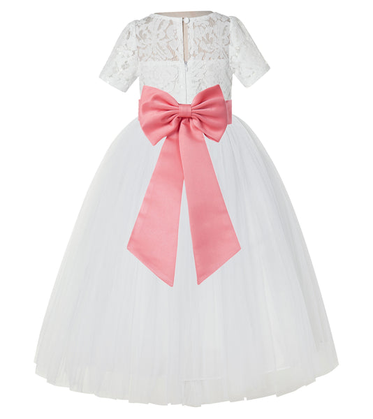 Ivory Floral Lace Flower Girl Dress with Sleeves Formal Pageant Dresses for Toddler Girls LG2T(4)