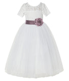 Ivory Floral Lace Flower Girl Dress with Sleeves Formal Pageant Dresses for Toddler Girls LG2T(2)