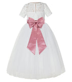 Ivory Floral Lace Flower Girl Dress with Sleeves Formal Pageant Dresses for Toddler Girls LG2T(4)