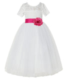 Ivory Floral Lace Flower Girl Dress with Sleeves Formal Pageant Dresses for Toddler Girls LG2T(3)