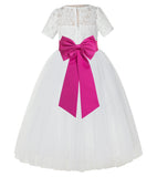 Ivory Floral Lace Flower Girl Dress with Sleeves Formal Pageant Dresses for Toddler Girls LG2T(3)