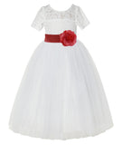 Ivory Floral Lace Flower Girl Dress with Sleeves Formal Pageant Dresses for Toddler Girls LG2T(4)