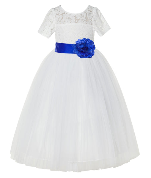 Ivory Floral Lace Flower Girl Dress with Sleeves Formal Pageant Dresses for Toddler Girls LG2T(3)