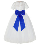 Ivory Floral Lace Flower Girl Dress with Sleeves Formal Pageant Dresses for Toddler Girls LG2T(3)