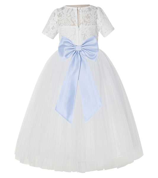 Ivory Floral Lace Flower Girl Dress with Sleeves Formal Pageant Dresses for Toddler Girls LG2T(1)
