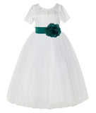 Ivory Floral Lace Flower Girl Dress with Sleeves Formal Pageant Dresses for Toddler Girls LG2T(4)