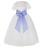 Ivory Floral Lace Flower Girl Dress with Sleeves Formal Pageant Dresses for Toddler Girls LG2T(2)