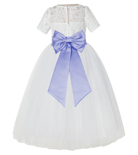 Ivory Floral Lace Flower Girl Dress with Sleeves Formal Pageant Dresses for Toddler Girls LG2T(2)