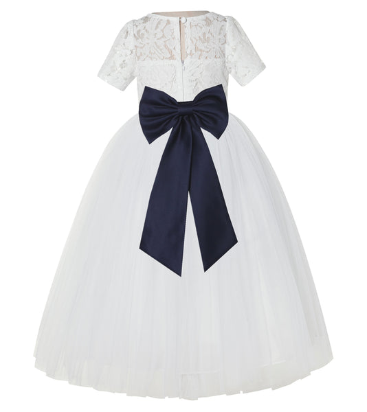 Ivory Floral Lace Flower Girl Dress with Sleeves Formal Pageant Dresses for Toddler Girls LG2T(3)