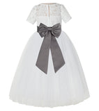 Ivory Floral Lace Flower Girl Dress with Sleeves Formal Pageant Dresses for Toddler Girls LG2T(4)