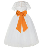 Ivory Floral Lace Flower Girl Dress with Sleeves Formal Pageant Dresses for Toddler Girls LG2T(4)