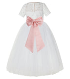 Ivory Floral Lace Flower Girl Dress with Sleeves Formal Pageant Dresses for Toddler Girls LG2T(1)