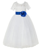 Ivory Floral Lace Flower Girl Dress with Sleeves Formal Pageant Dresses for Toddler Girls LG2T(3)
