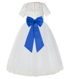 Ivory Floral Lace Flower Girl Dress with Sleeves Formal Pageant Dresses for Toddler Girls LG2T(3)
