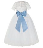 Ivory Floral Lace Flower Girl Dress with Sleeves Formal Pageant Dresses for Toddler Girls LG2T(4)