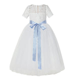 Floral Lace Flower Girl Dress with Sleeves Father Daughter Dance Recital Gown Birthday Party LG2R3