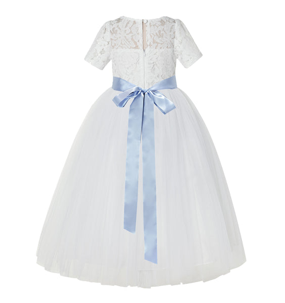 Floral Lace Flower Girl Dress with Sleeves Father Daughter Dance Recital Gown Birthday Party LG2R3