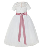 Ivory Floral Lace Flower Girl Dress with Sleeves Pretty Princess Gown Special Occasion Dresses LG2R7