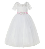Ivory Floral Lace Flower Girl Dress with Sleeves Pretty Princess Gown Special Occasion Dresses LG2R7
