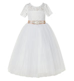 Ivory Floral Lace Flower Girl Dress with Sleeves Pretty Princess Gown Special Occasion Dresses LG2R7