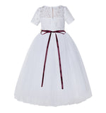 White Floral Lace Flower Girl Dress with Sleeves Pretty Princess Gown Special Occasion Dresses LG2R7