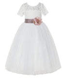 Ivory Floral Lace Flower Girl Dress with Sleeves Formal Pageant Dresses for Toddler Girls LG2T(3)