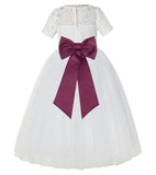 Ivory Floral Lace Flower Girl Dress with Sleeves Formal Pageant Dresses for Toddler Girls LG2T(2)