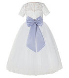 Ivory Floral Lace Flower Girl Dress with Sleeves Formal Pageant Dresses for Toddler Girls LG2T(2)
