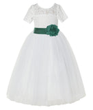 Ivory Floral Lace Flower Girl Dress with Sleeves Formal Pageant Dresses for Toddler Girls LG2T(2)