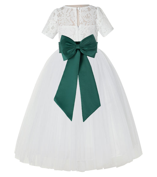 Ivory Floral Lace Flower Girl Dress with Sleeves Formal Pageant Dresses for Toddler Girls LG2T(2)