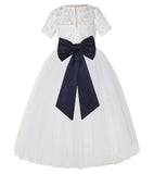 Ivory Floral Lace Flower Girl Dress with Sleeves Formal Pageant Dresses for Toddler Girls LG2T(2)