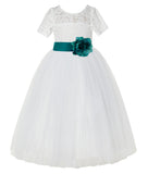 Ivory Floral Lace Flower Girl Dress with Sleeves Formal Pageant Dresses for Toddler Girls LG2T(4)