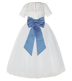 Ivory Floral Lace Flower Girl Dress with Sleeves Formal Pageant Dresses for Toddler Girls LG2T(2)