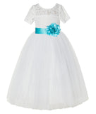 Ivory Floral Lace Flower Girl Dress with Sleeves Formal Pageant Dresses for Toddler Girls LG2T(3)