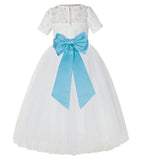 Ivory Floral Lace Flower Girl Dress with Sleeves Formal Pageant Dresses for Toddler Girls LG2T(3)
