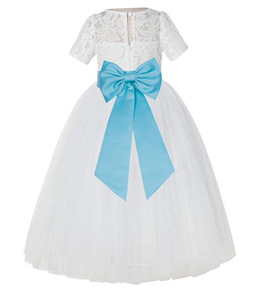 Ivory Floral Lace Flower Girl Dress with Sleeves Formal Pageant Dresses for Toddler Girls LG2T(3)