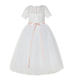 Floral Lace Flower Girl Dress with Sleeves Junior Pageant Gown Graduation Ceremonial Gown LG2R5thin