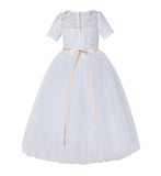 Floral Lace Flower Girl Dress with Sleeves Junior Pageant Gown Graduation Ceremonial Gown LG2R5thin